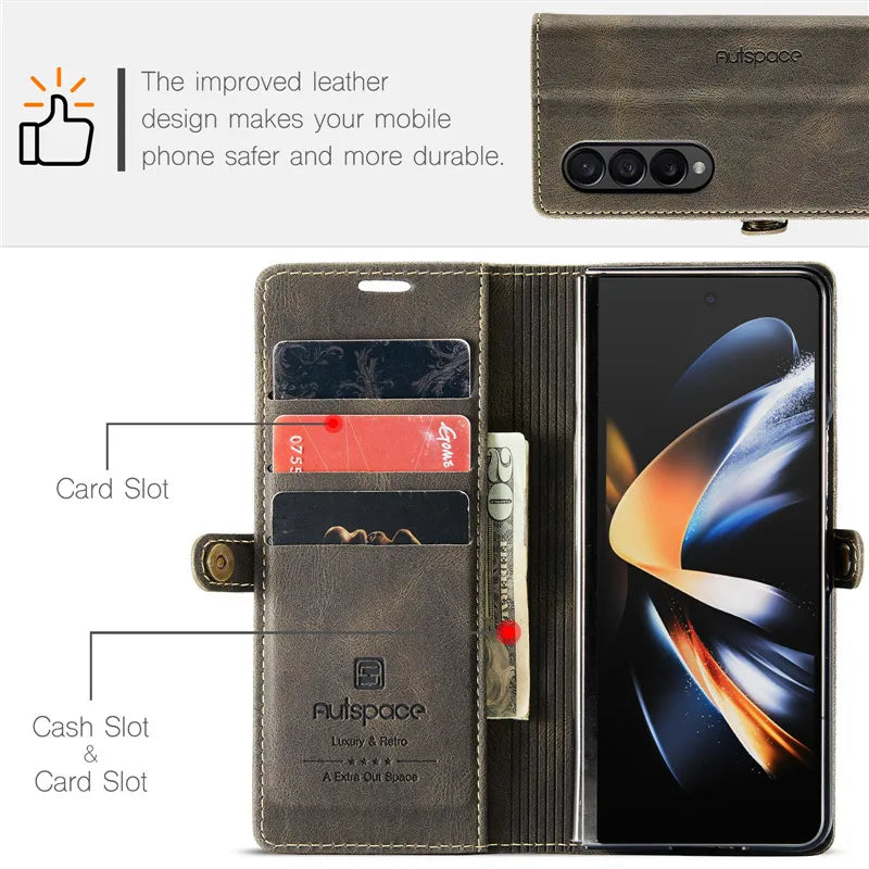 Retor Magnetic Leather Wallet Card Slots Phone Case for Samsung Galaxy Z Fold 7 6 5 4  Fold6 Fold5 Fold4 Flip Stand Cover Bag
