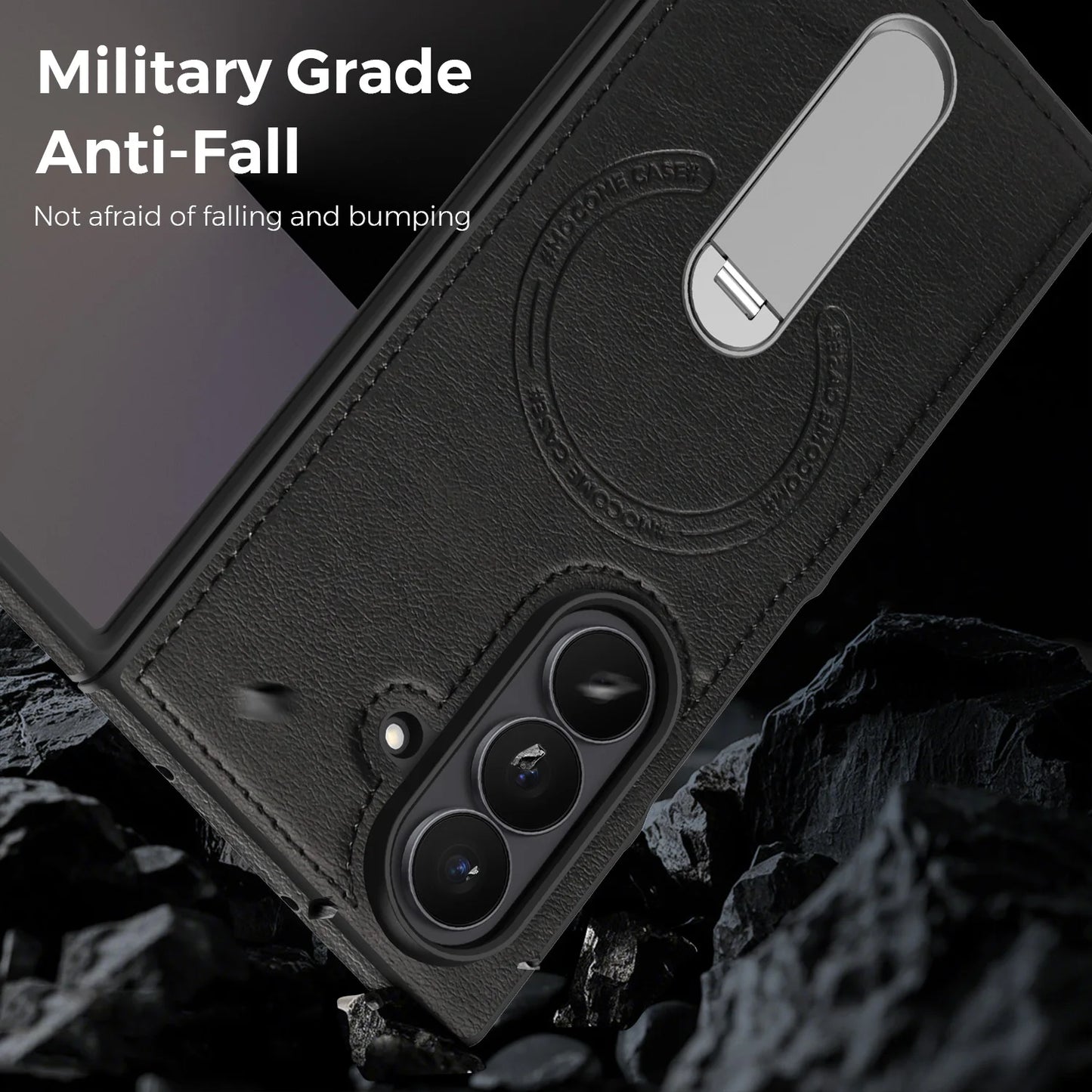 Fold 7 Strong Magnetic Phone Case for Samsung Galaxy Z Fold 7 6 5 4 3 Wireless Charging Metal Rotating Bracket Pu Leather Cover