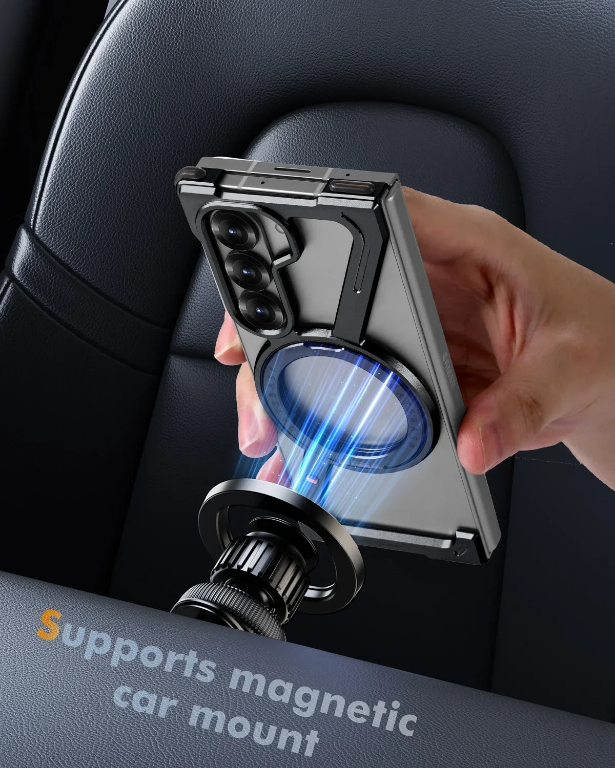 Oatsbasf Magnetic Phone Case for Samsung Galaxy Z Fold 6 5 Metal Slim Phone Protective Cover Shell with 360° Rotatable Stand