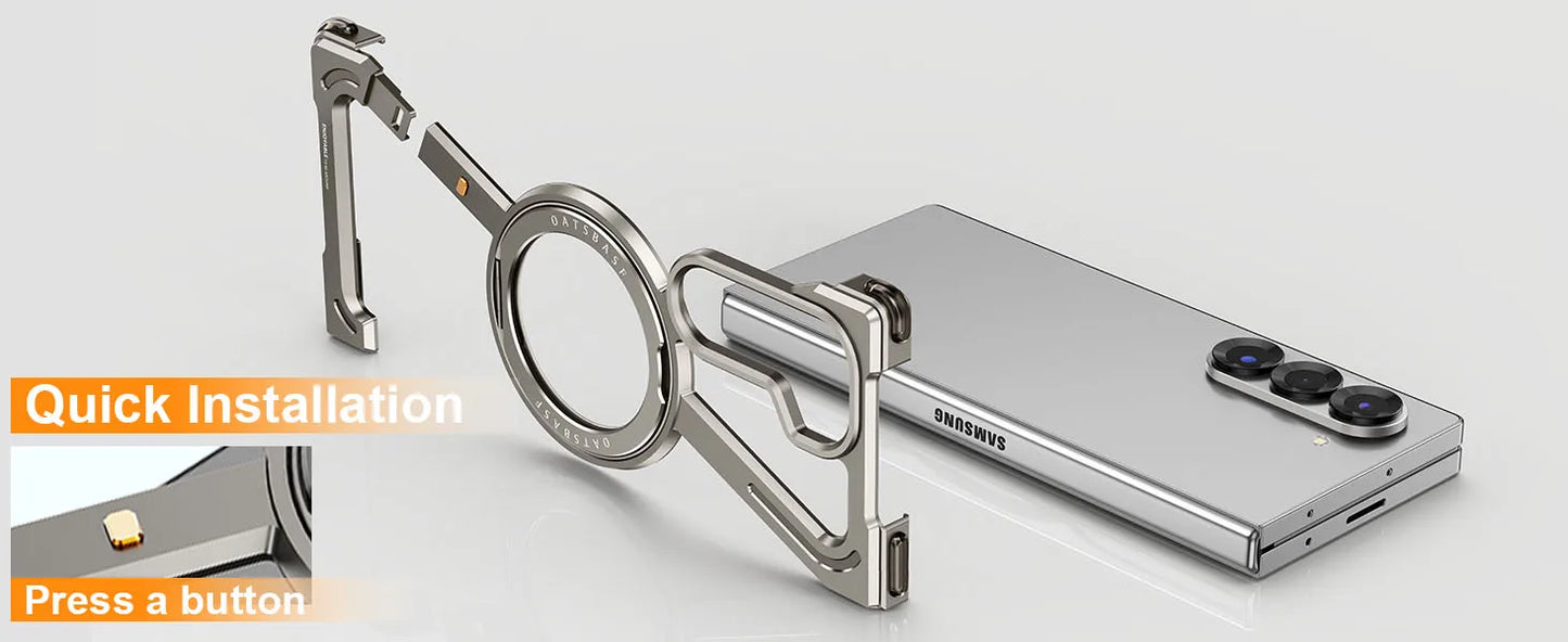 Oatsbasf Magnetic Phone Case for Samsung Galaxy Z Fold 6 5 Metal Slim Phone Protective Cover Shell with 360° Rotatable Stand