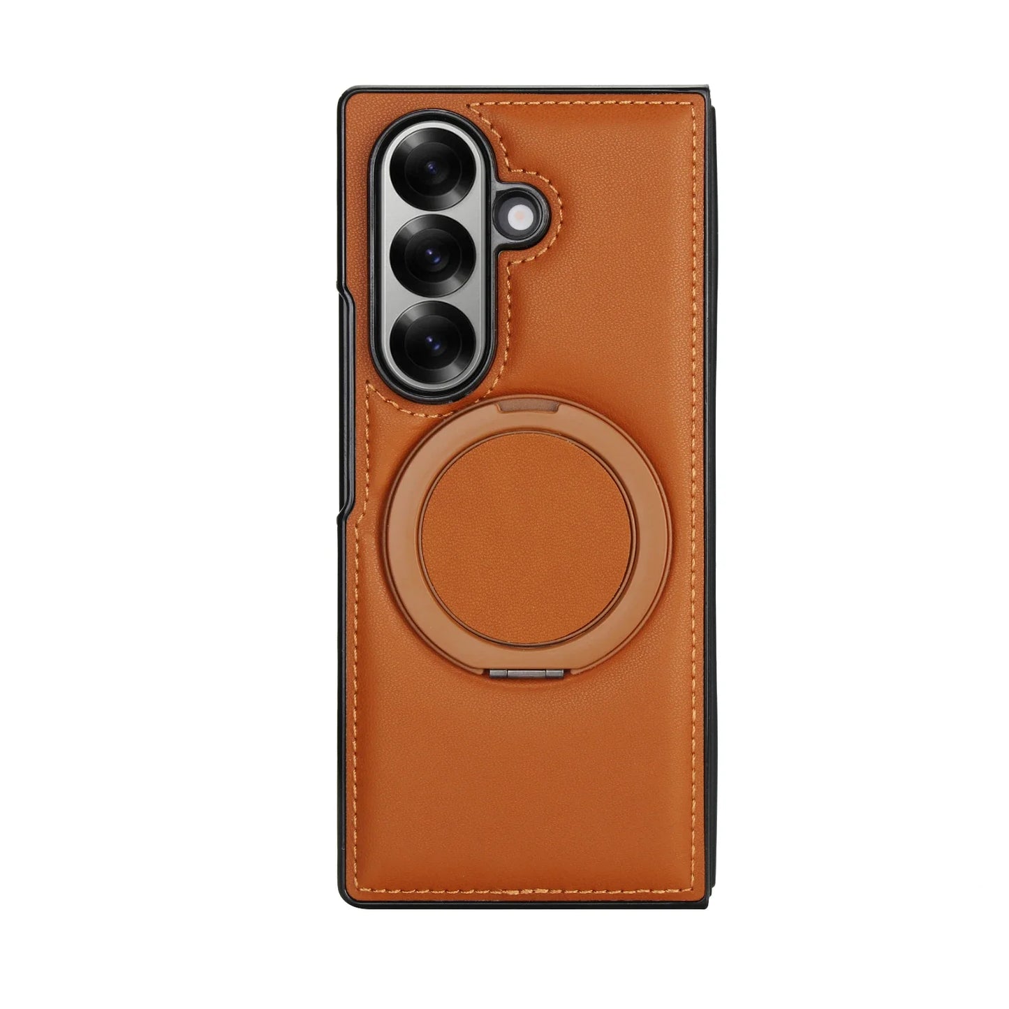 Rotating Bracket Pu Leather Phone Case for Samsung Galaxy Z Fold7 Z Fold 6 5 4 3 Magnetic Charging Camera Screen Protective Cover