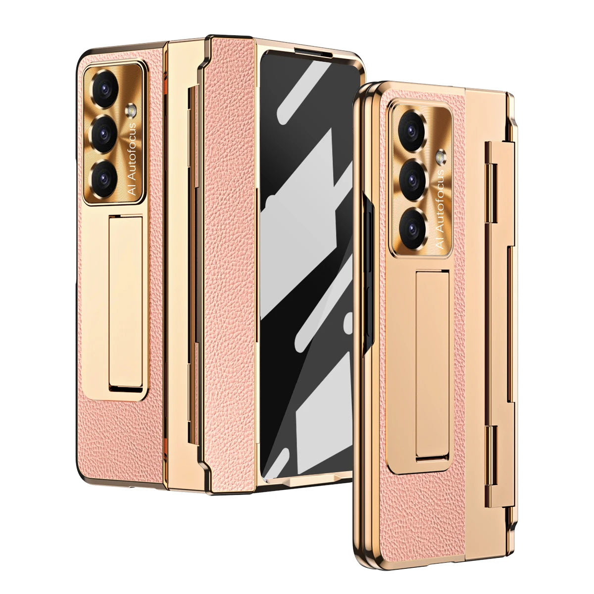 For Samsung Galaxy Z Fold 7 6 5 4 5G With Screen Protect Glass Film Luxury Leather One-Piece Plating Stand Hinge Shockproof Case