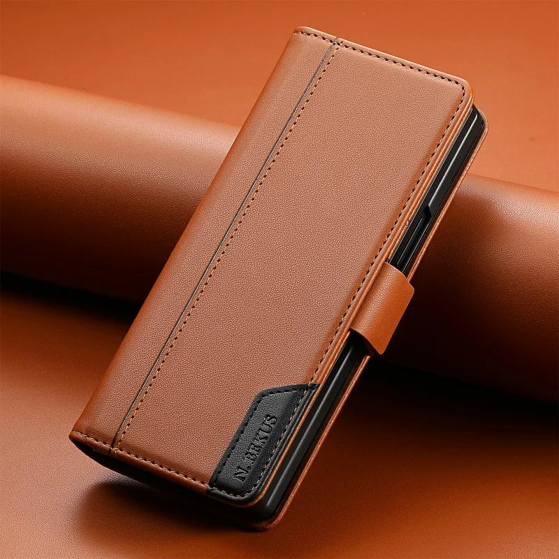 Luxury Magnetic Anti-theft Brush Leather Wallet Card Slot Phone Case for Samsung Galaxy Z Fold 7 6 5 4 3 Purse Holder Cover Etui