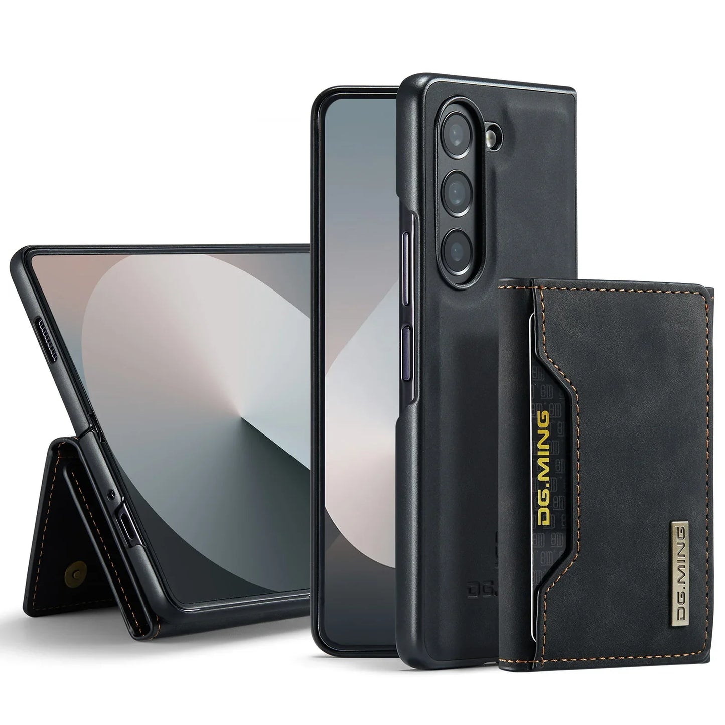 Z Fold 7 Phone Case for Samsung Galaxy Z Fold 6 5 4 3 Magnetic Detachable Metal Button Card Slot Bracket Wallet Pu Leather Cover