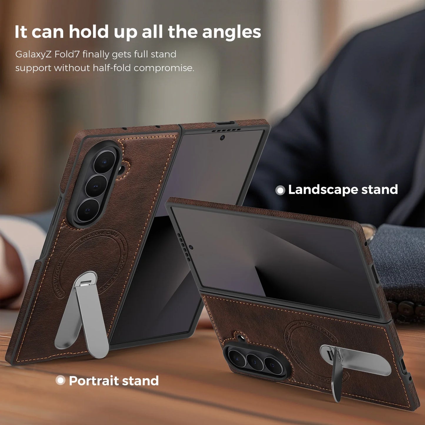 Fold 7 Strong Magnetic Phone Case for Samsung Galaxy Z Fold 7 6 5 4 3 Wireless Charging Metal Rotating Bracket Pu Leather Cover