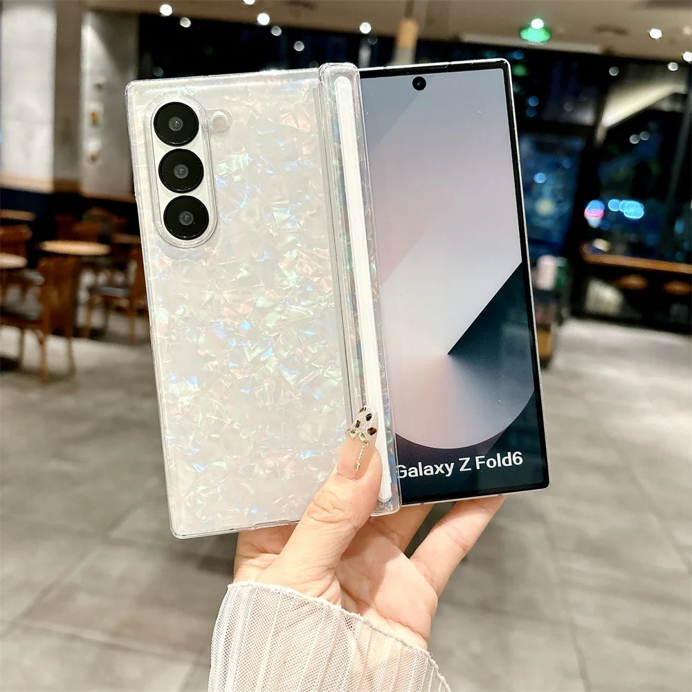 Luxury Aurora Shell Pattern Hard Case for Samsung Galaxy Z Fold 7 6 5 4