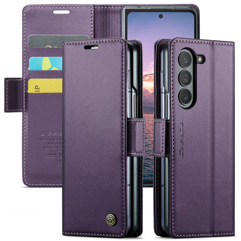 Luxury Magnetic Leather Wallet Multi Card Phone Case for Samsung Galaxy Z Fold 7 6 5 Fold6 Fold5 Shockproof Stand Cover Back Bag