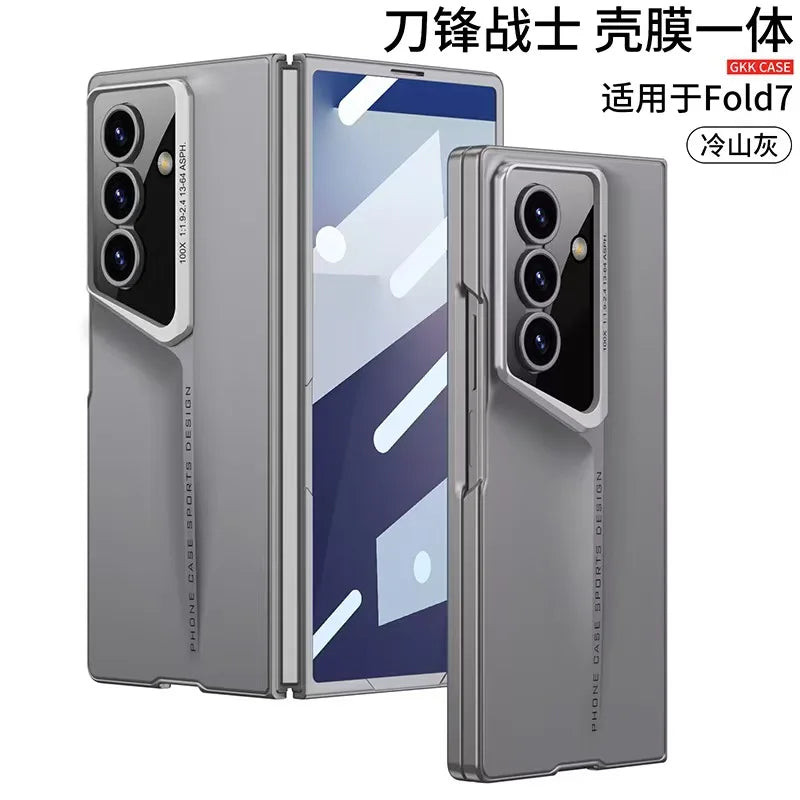 Fine Hole Matte PC Phone Case + Steel Film for Samsung Galaxy Z Fold 7 Zfold 6 5 4 Ultrathin Full Coverage Protective Hard Cover