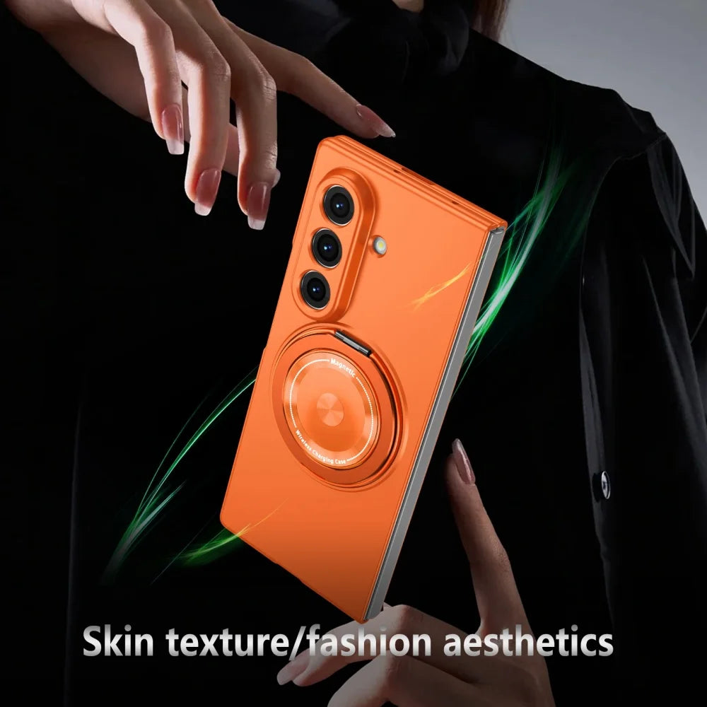 Luxury Military Armor Solid Color Magnetic 360 Bracket Phone Case For Samsung Z Fold 7 6 5 4 3 Wireless Charge Shockproof Cover