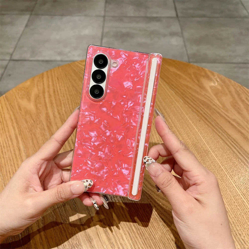 Luxury Aurora Shell Pattern Hard Case for Samsung Galaxy Z Fold 7 6 5 4