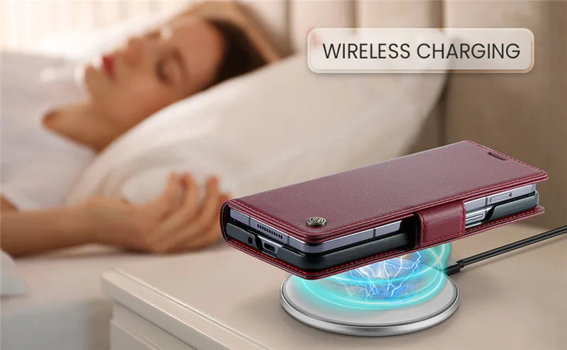 Luxury Magnetic Leather Wallet Multi Card Phone Case for Samsung Galaxy Z Fold 7 6 5 Fold6 Fold5 Shockproof Stand Cover Back Bag