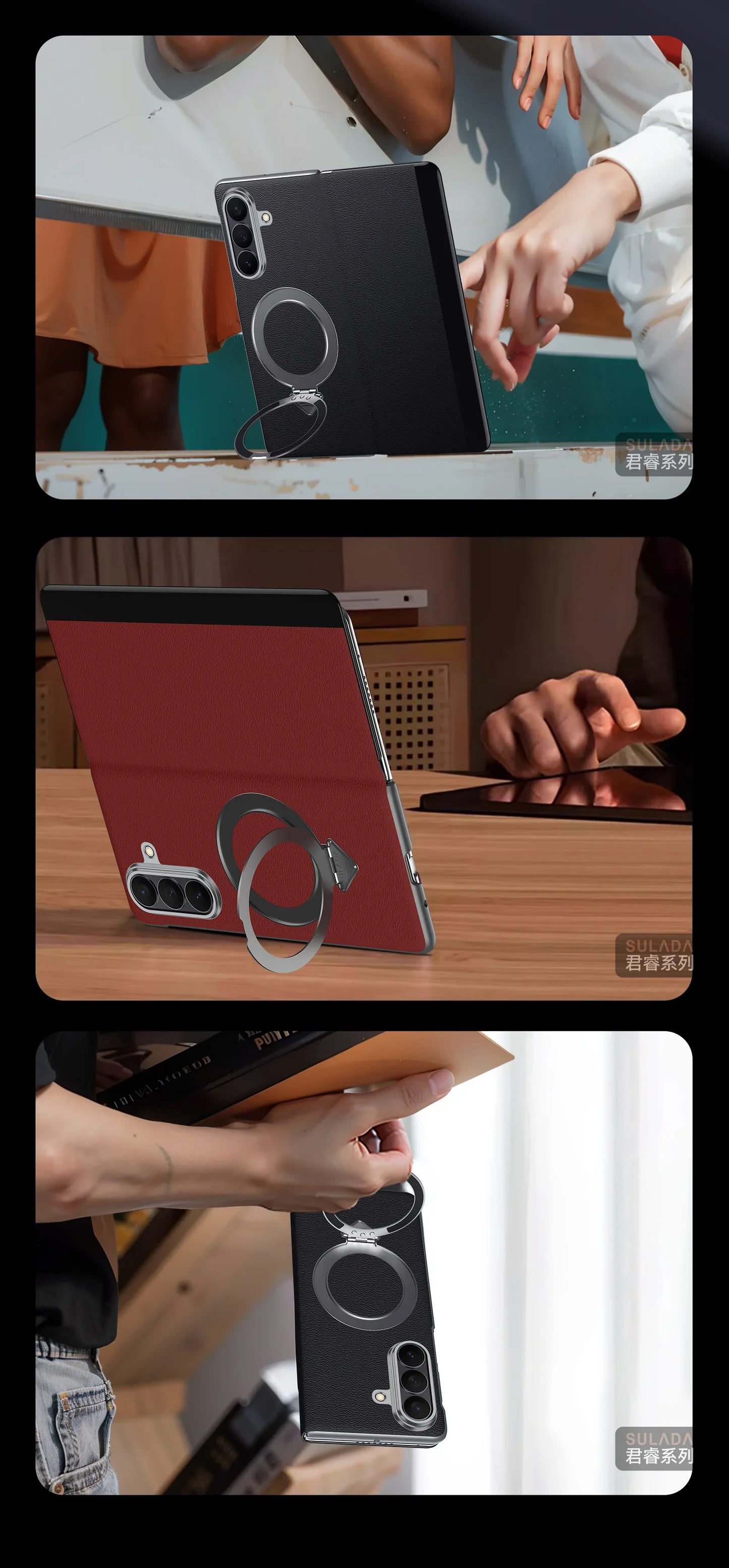 Genuine Cowhide Leather Phone Case for Samsung Galaxy Z Fold 7 Fold7 Wireless Charging Magnetic Attraction Bracket Flip Cover