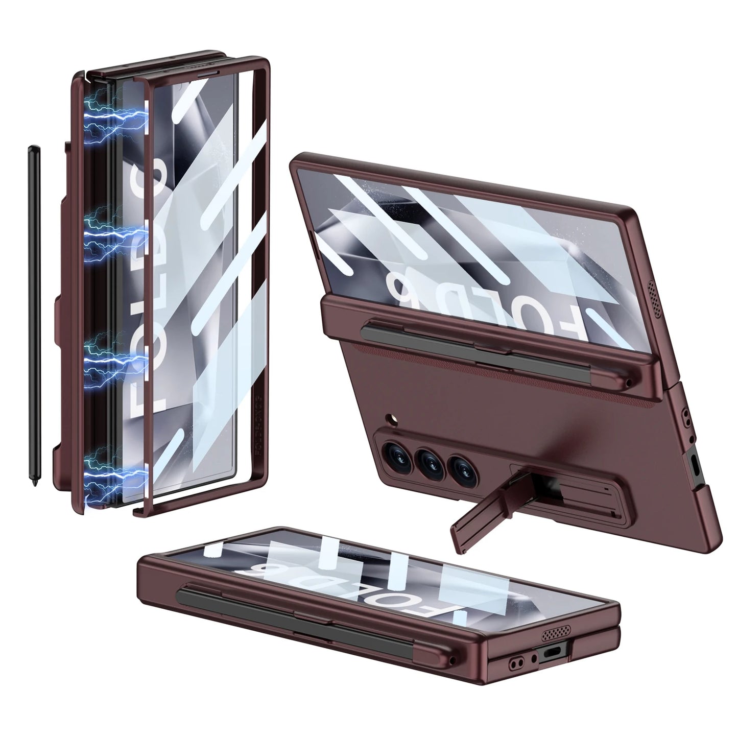 Hinge Protection Magnetic Pen Slot Cover For Samsung Galaxy Z Fold 6 5 4 3 5G Case Luxury Stand Hard PC Cover for Fold5 Fold6