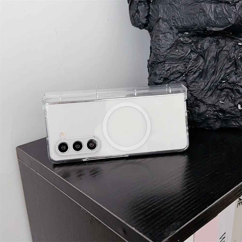 Transparent for Magsafe Magnetic Case for Samsung Galaxy Z Fold 6 5 4 3 7 Wireless Charging Clear Hard Acrylic Shockproof Cover