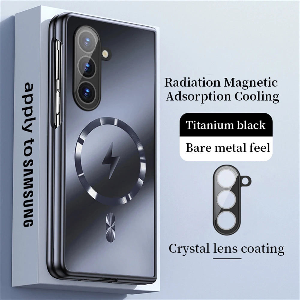 Luxury For Magsafe Wireless Charging Matte Frosted AG Case For Samsung Z Fold 7 6 zfold 5 4 3 5G Full Lens Protection Back Cover