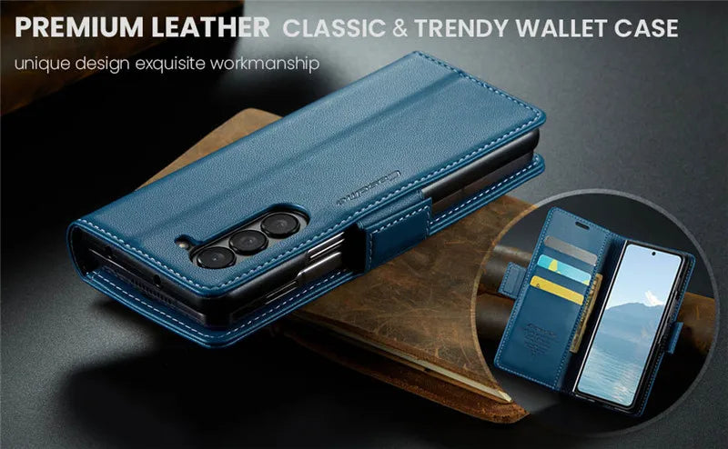 Luxury Magnetic Leather Wallet Multi Card Phone Case for Samsung Galaxy Z Fold 7 6 5 Fold6 Fold5 Shockproof Stand Cover Back Bag