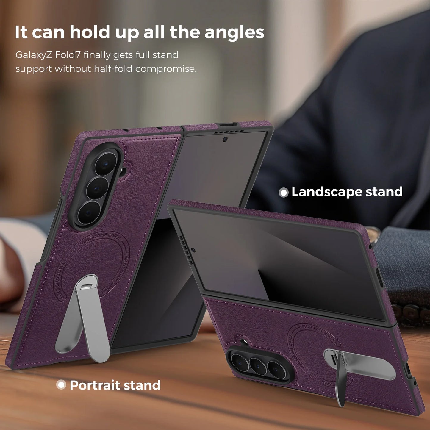 Fold 7 Strong Magnetic Phone Case for Samsung Galaxy Z Fold 7 6 5 4 3 Wireless Charging Metal Rotating Bracket Pu Leather Cover