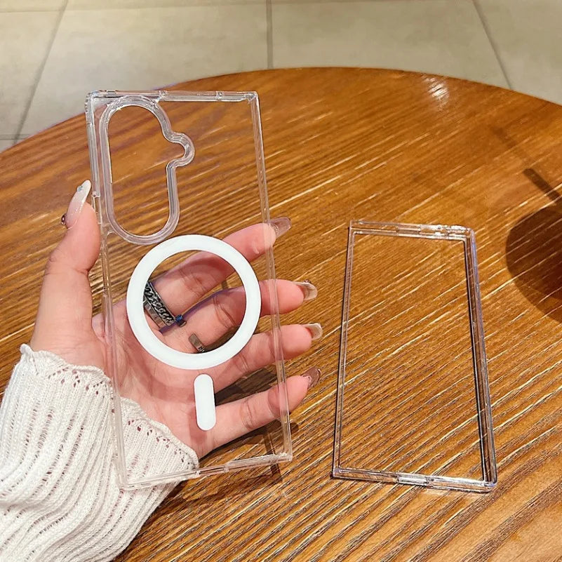 For Samsung Z Fold 7 Magsafe Case Luxury Transparent PC TPU Magnetic Wireless Charging Cover for Samsung Galaxy Z Fold 7 6 5 4 3