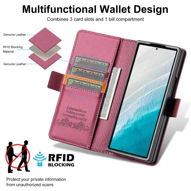 Luxury Magnetic Anti-theft Brush Leather Wallet Card Slot Phone Case for Samsung Galaxy Z Fold 7 6 5 4 3 Purse Holder Cover Etui