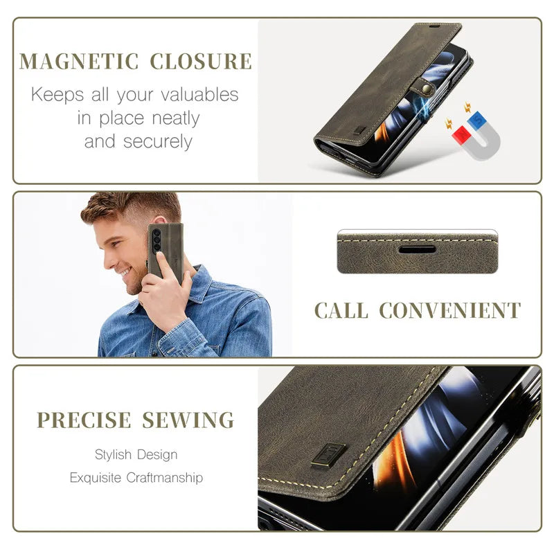 Retor Magnetic Leather Wallet Card Slots Phone Case for Samsung Galaxy Z Fold 7 6 5 4  Fold6 Fold5 Fold4 Flip Stand Cover Bag