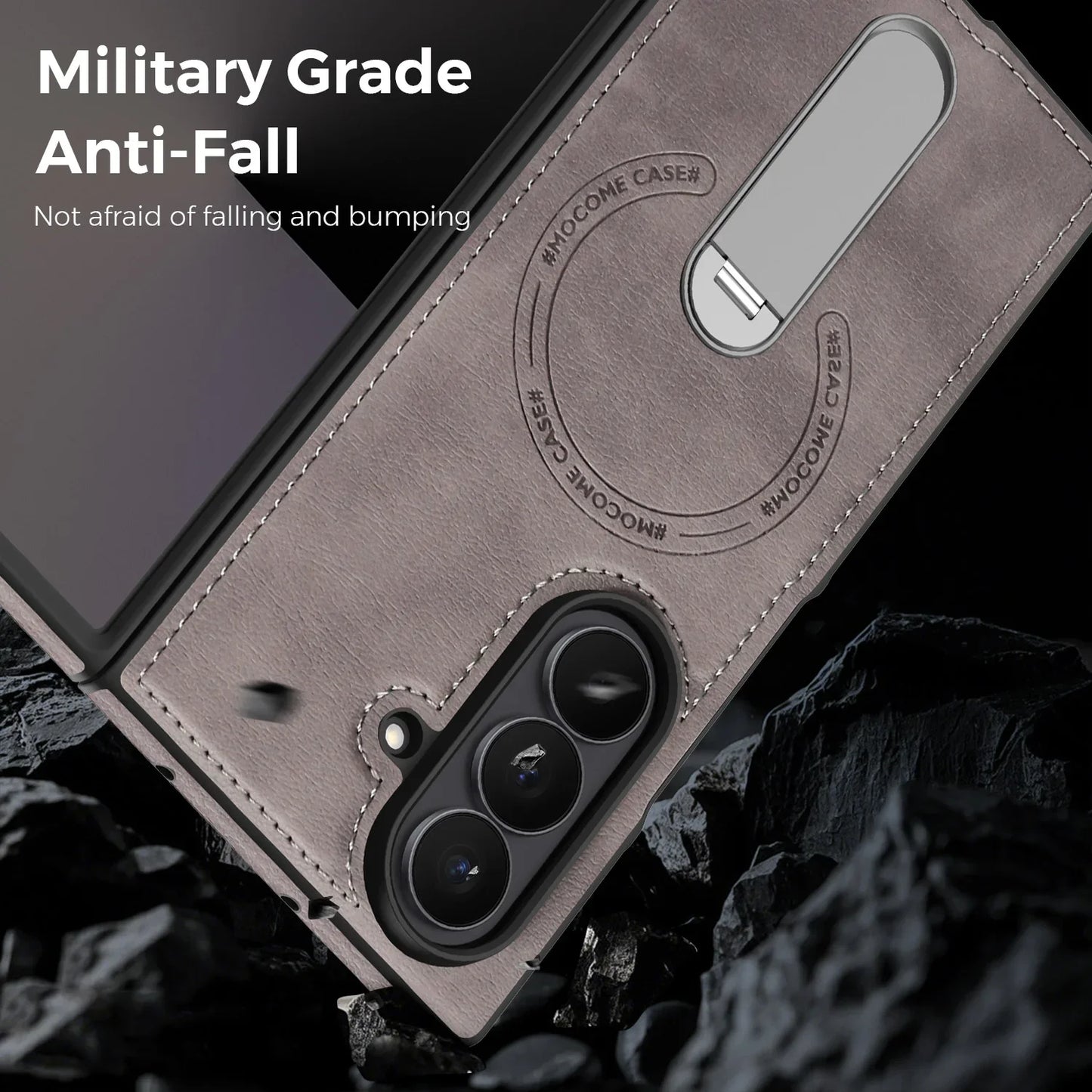 Fold 7 Strong Magnetic Phone Case for Samsung Galaxy Z Fold 7 6 5 4 3 Wireless Charging Metal Rotating Bracket Pu Leather Cover