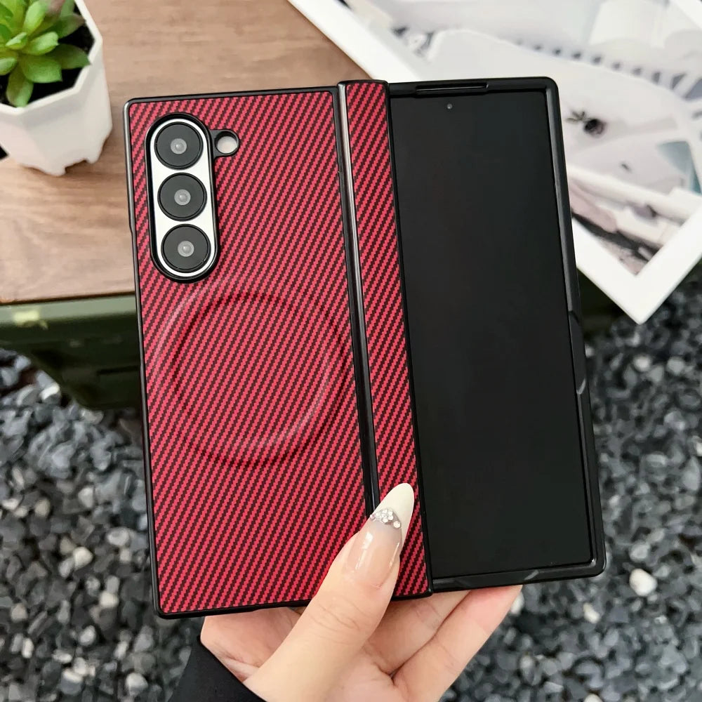High end Carbon Fiber Magnetic Hinge Magsafe Phone Case For Samsung Galaxy Z Fold 7 6 5 4 3 5g Wireless Charging Bumper Cover