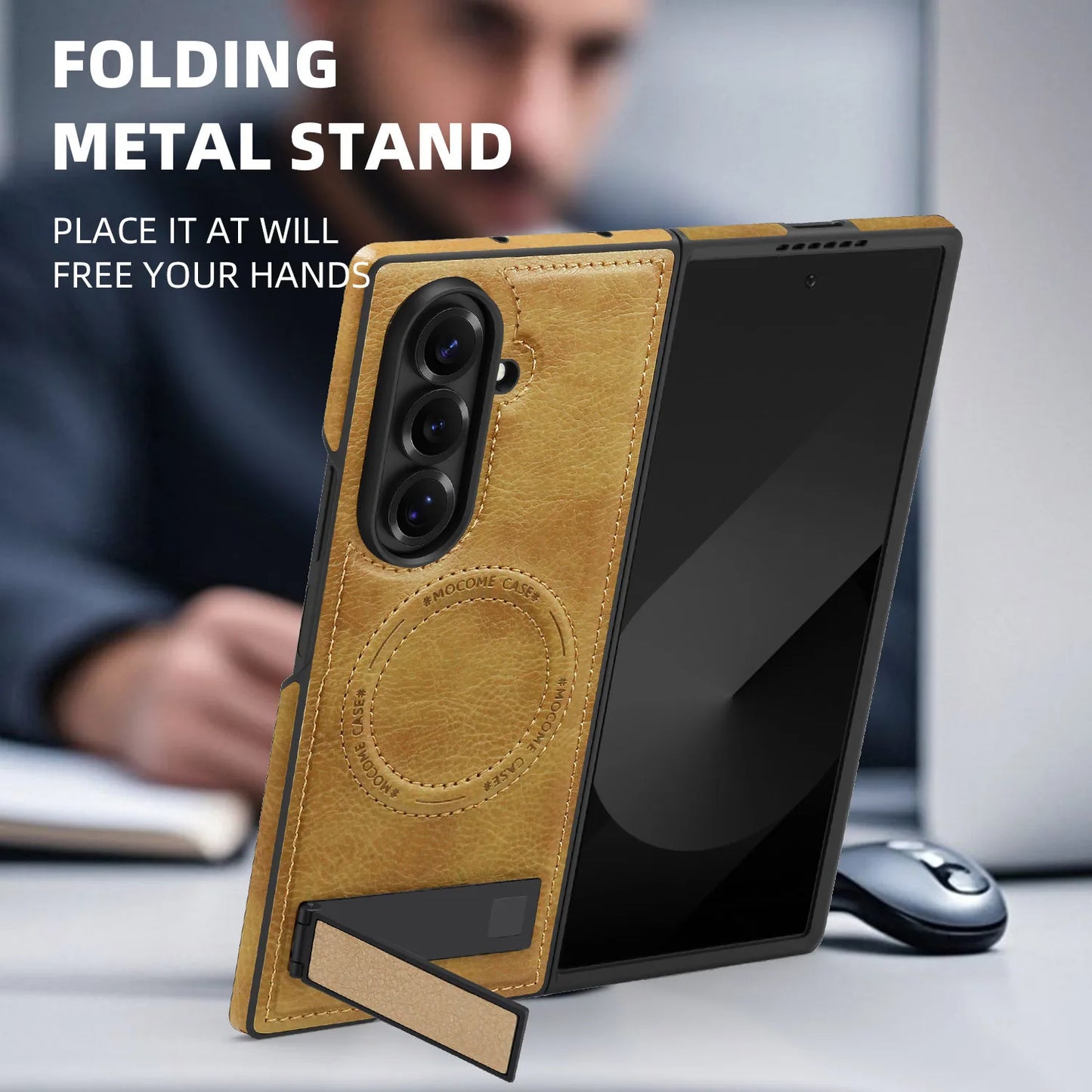 Magnetic Charging Phone Case for Samsung Galaxy Z Fold 7 Fold6 5 4 3 Invisible Bracket Anti Drop Auto Leather Protective Cover