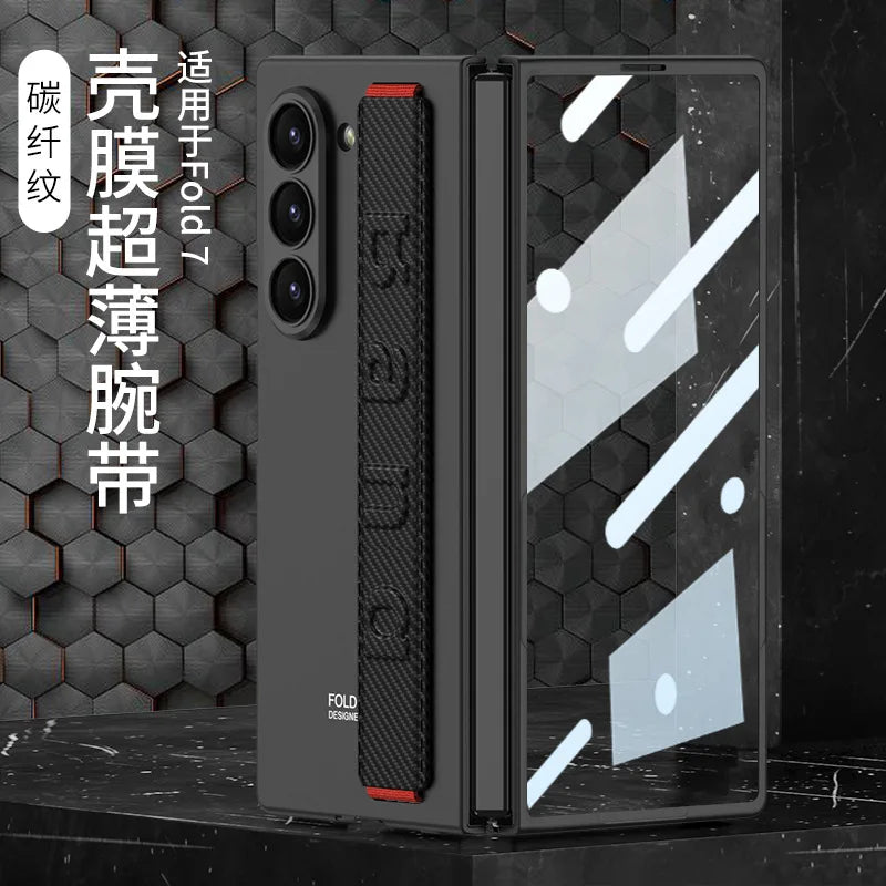 ZFold 7 High-end Screen Film+Phone Case for Samsung Galaxy Z Fold 7 6 Slim Elastic Wristband Wireless Charging Tough Pc Cover