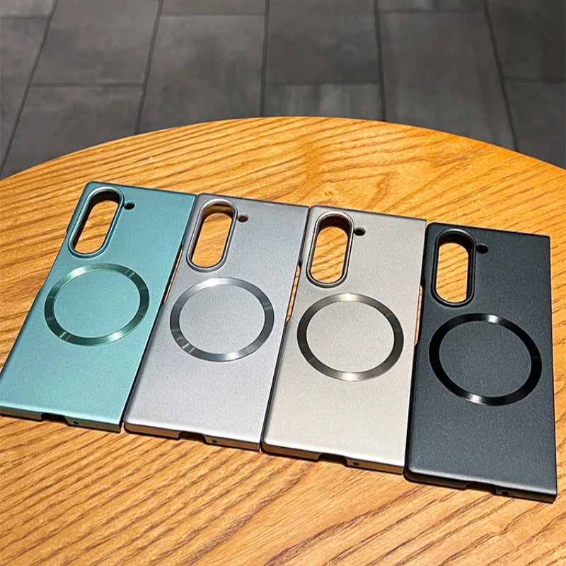 Ultra Thin Metal Paint Plating Magnetic Frosting Case For Samsung Z Fold 7 6 5 4 3 Slim Matte For Magsafe Wireless Charge Cover
