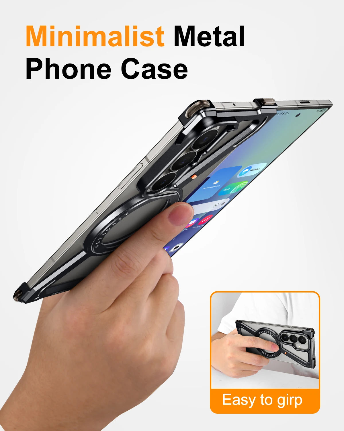 Oatsbasf Z Case for Samsung Galaxy Z Fold 7 Bumper Case with 360° Rotatable Magnetic Metal Kickstand,Frameless Minimalist Cover