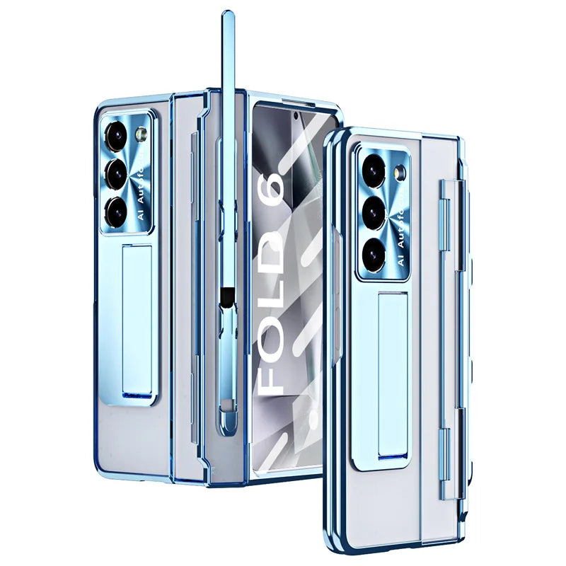 For Samsung Z Fold 5 6 Folding Armor Phantom Stand Phone Case or Samsung Z Fold 3 4 Pen Slot with Tempered Film Protective Cover
