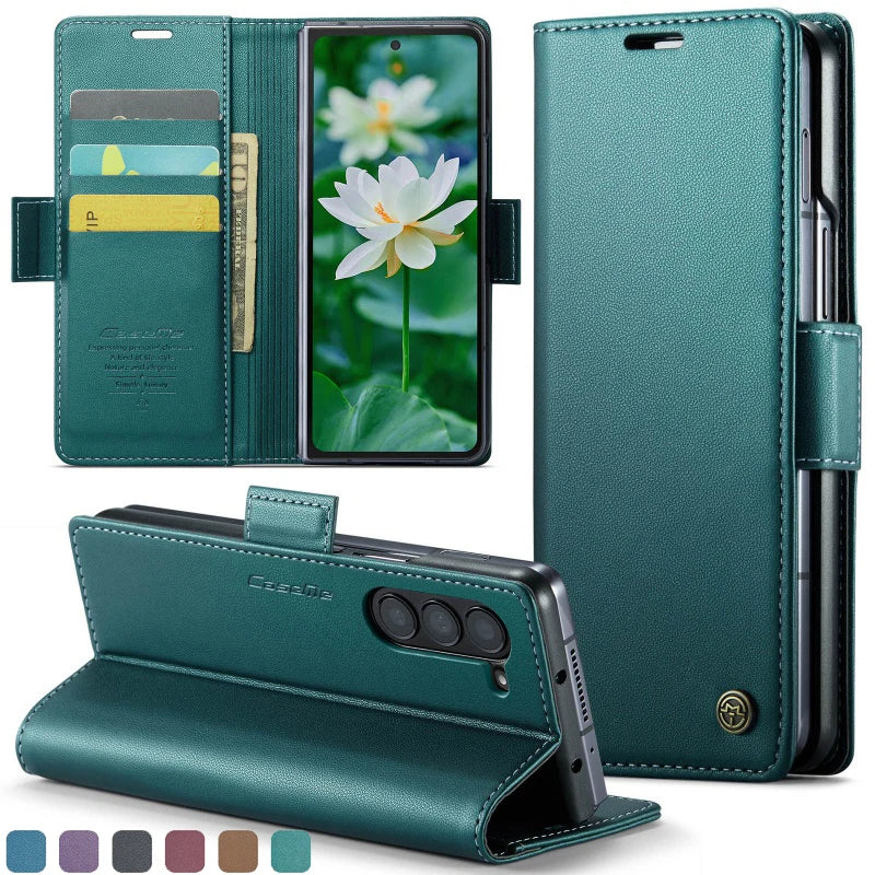 Luxury Magnetic Leather Wallet Multi Card Phone Case for Samsung Galaxy Z Fold 7 6 5 Fold6 Fold5 Shockproof Stand Cover Back Bag