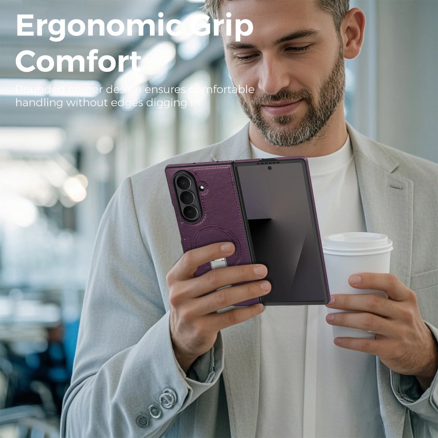 Fold 7 Strong Magnetic Phone Case for Samsung Galaxy Z Fold 7 6 5 4 3 Wireless Charging Metal Rotating Bracket Pu Leather Cover