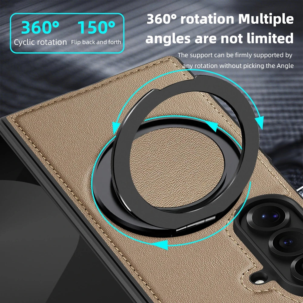 Ring Stand Magsafe Leather Case For Samsung Galaxy Z Fold 7 6 5 4 3 Z Fold7 Phone Case Magnetic Phone Cover Wireless Charging