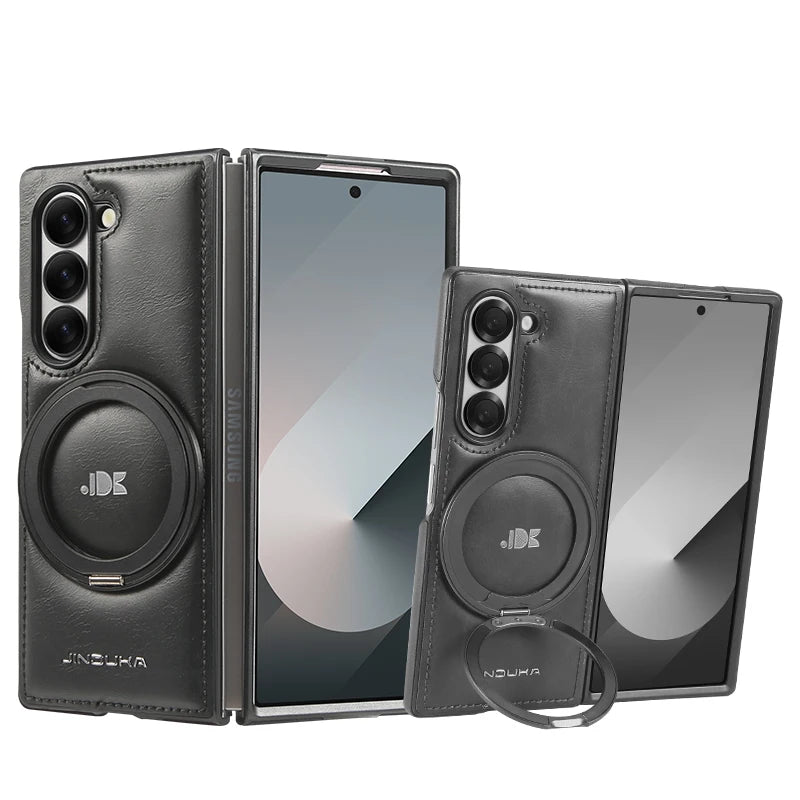 Z Fold7 Magnetic Electroplated Bracket Leather Flip Moblie Phone Case for Samsung Galaxy Z Fold 6 5 4 3 Protective Hard Cover