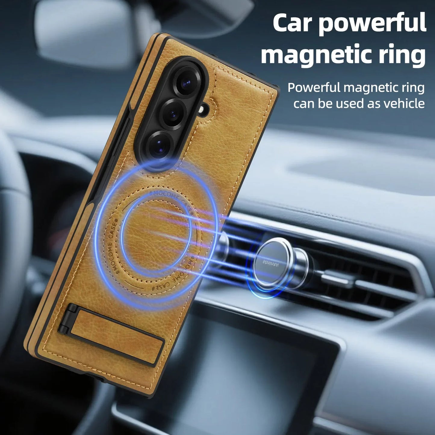 Magnetic Charging Phone Case for Samsung Galaxy Z Fold 7 Fold6 5 4 3 Invisible Bracket Anti Drop Auto Leather Protective Cover