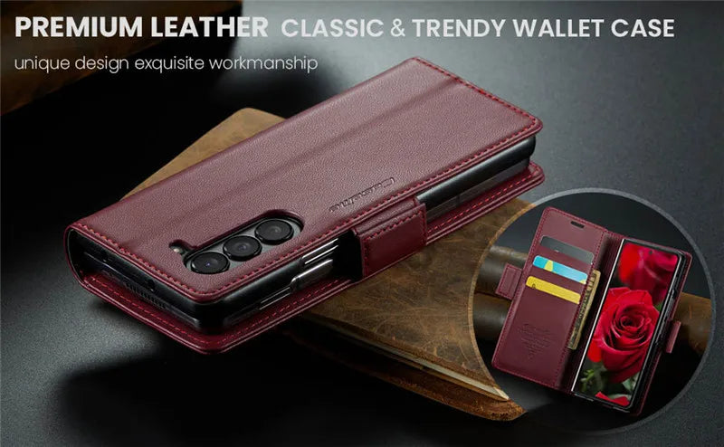 Luxury Magnetic Leather Wallet Multi Card Phone Case for Samsung Galaxy Z Fold 7 6 5 Fold6 Fold5 Shockproof Stand Cover Back Bag