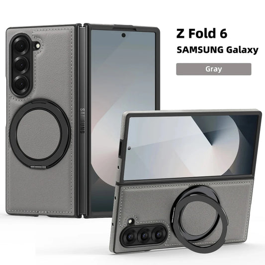 Phone Case for Samsung Galaxy Z Fold 7 Fold6 5 4 3 Strong Magnetic Ring&360 °rotating Bracket Wireless Charging Pu Leather Cover