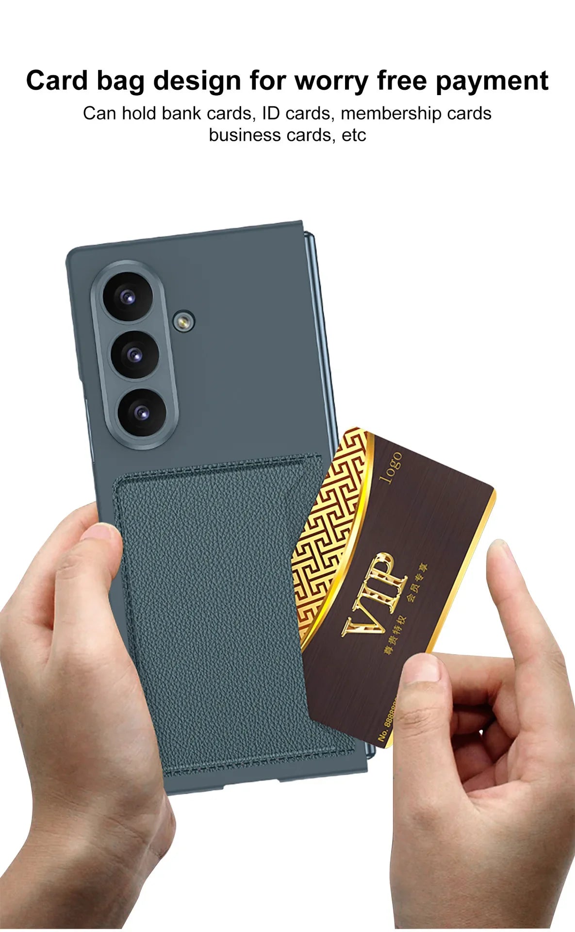 Fold7 Lichee Pattern Pu Leather Phone Case for Samsung Galaxy Z Fold 7 6 5 Card Slot Camera Protection Slim Anti Fall Hard Cover