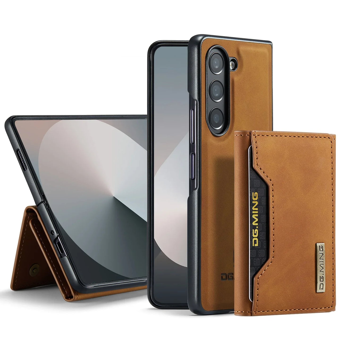 Z Fold 7 Phone Case for Samsung Galaxy Z Fold 6 5 4 3 Magnetic Detachable Metal Button Card Slot Bracket Wallet Pu Leather Cover