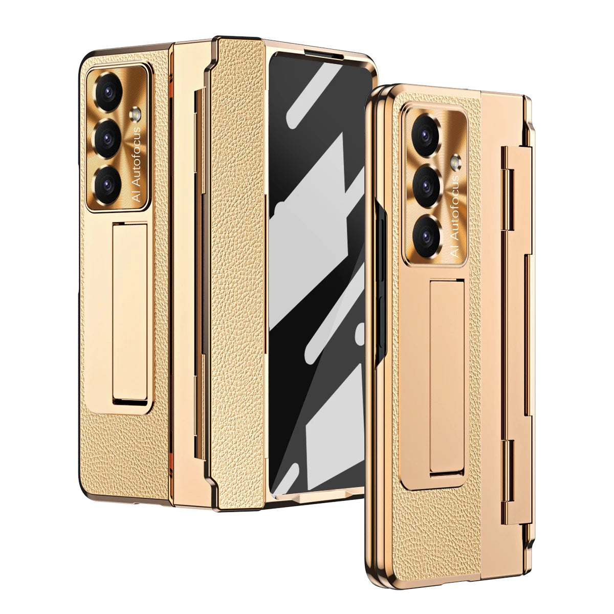 For Samsung Galaxy Z Fold 7 6 5 4 5G With Screen Protect Glass Film Luxury Leather One-Piece Plating Stand Hinge Shockproof Case