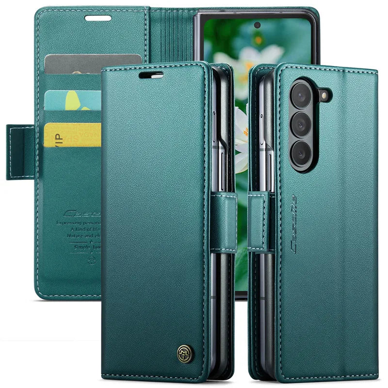 Luxury Magnetic Leather Wallet Multi Card Phone Case for Samsung Galaxy Z Fold 7 6 5 Fold6 Fold5 Shockproof Stand Cover Back Bag