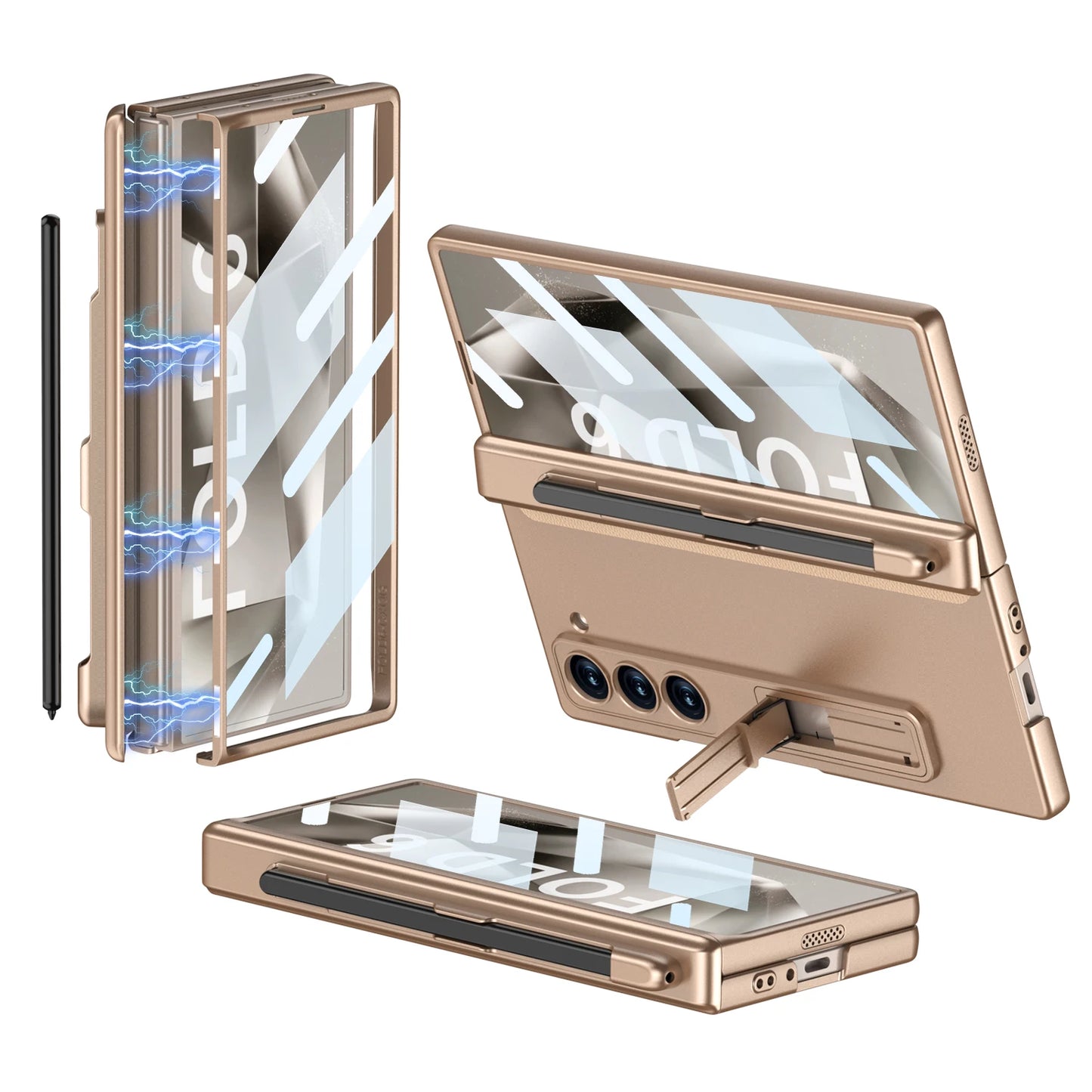 Hinge Protection Magnetic Pen Slot Cover For Samsung Galaxy Z Fold 6 5 4 3 5G Case Luxury Stand Hard PC Cover for Fold5 Fold6