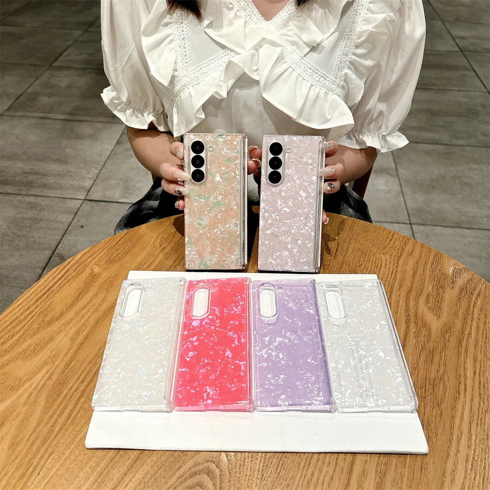 Luxury Aurora Shell Pattern Hard Case for Samsung Galaxy Z Fold 7 6 5 4