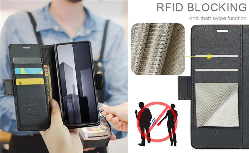 Luxury Magnetic Leather Wallet Multi Card Phone Case for Samsung Galaxy Z Fold 7 6 5 Fold6 Fold5 Shockproof Stand Cover Back Bag