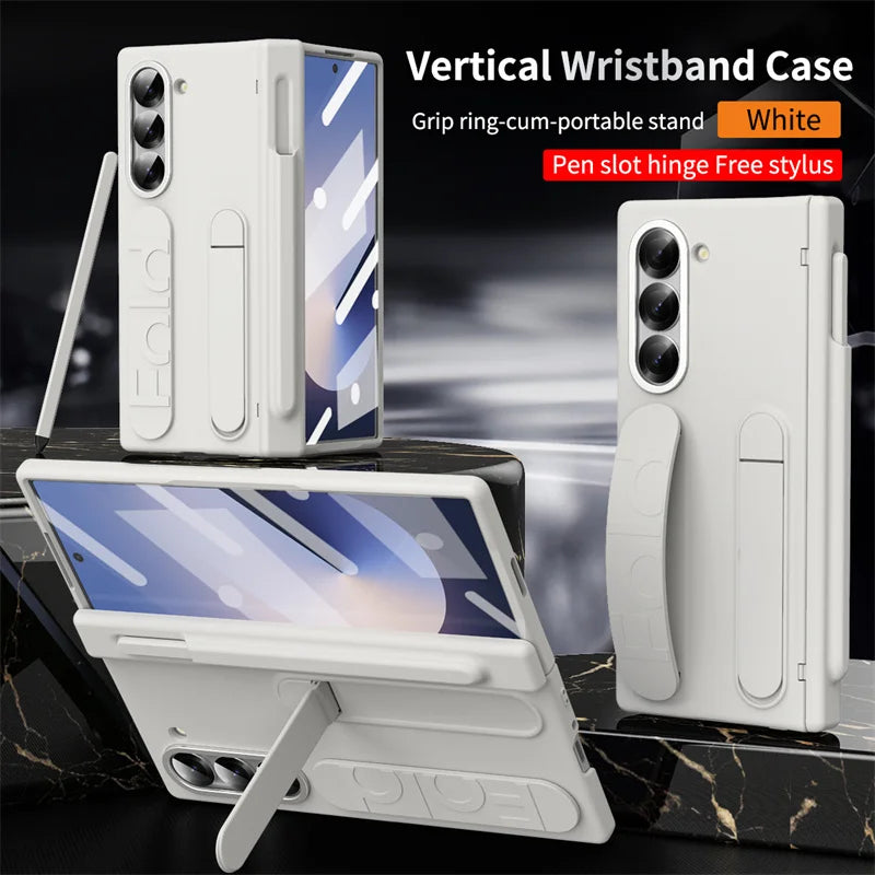 Hinge Wristband Holder Case for Samsung Galaxy Z Fold 7 6 5 4 3 5G With S Pen Slot Screen Glass Protective Cover For Z Fold 6