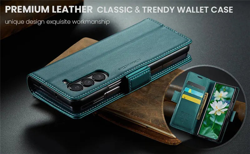 Luxury Magnetic Leather Wallet Multi Card Phone Case for Samsung Galaxy Z Fold 7 6 5 Fold6 Fold5 Shockproof Stand Cover Back Bag