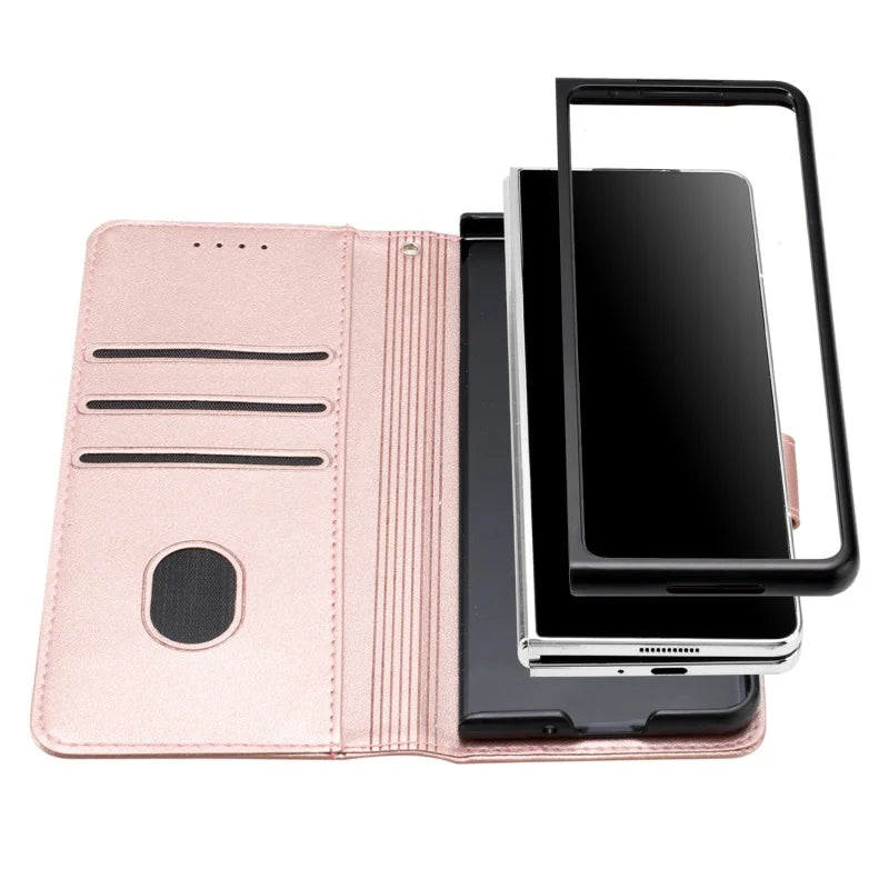 Luxury Magnetic Leather Wallet Card Phone Case for Samsung Galaxy Z Fold 6 5 4 3 Fold6 Fold5 Flip Purse Holder Cover Back Bag