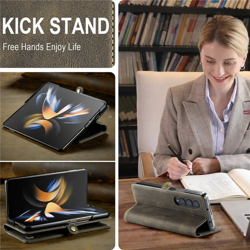 Retor Magnetic Leather Wallet Card Slots Phone Case for Samsung Galaxy Z Fold 7 6 5 4  Fold6 Fold5 Fold4 Flip Stand Cover Bag