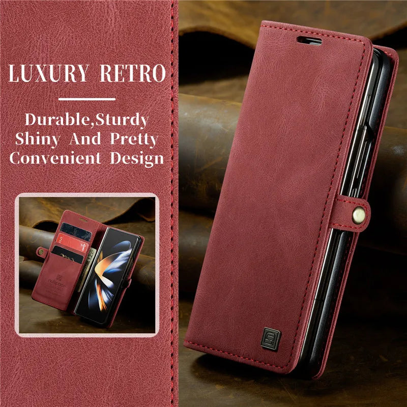 Retor Magnetic Leather Wallet Card Slots Phone Case for Samsung Galaxy Z Fold 7 6 5 4  Fold6 Fold5 Fold4 Flip Stand Cover Bag